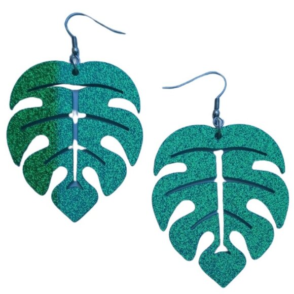 Green Palm Tree Leave Acrylic Earrings - Picture 1 of 3
